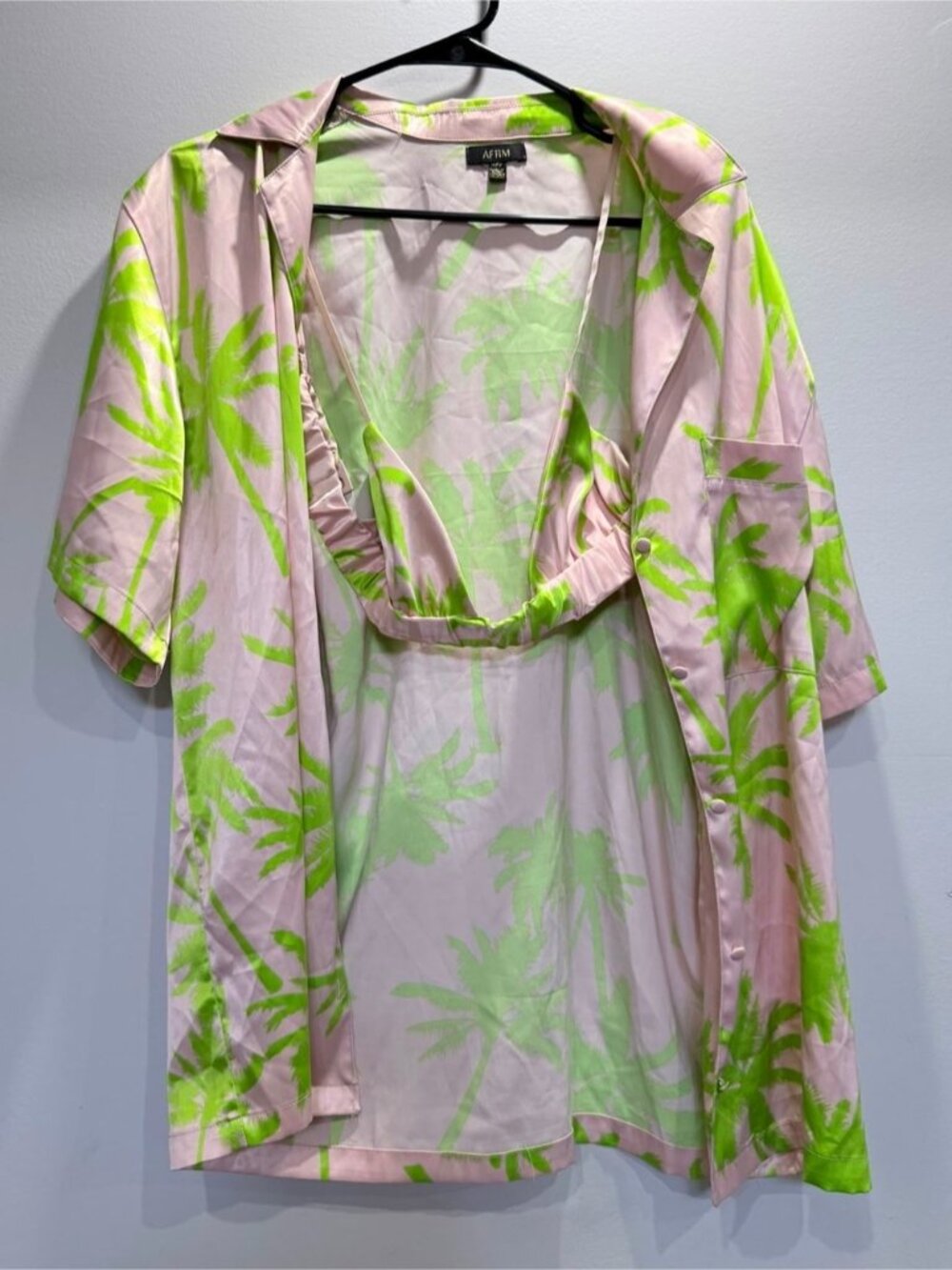 AFRM Frida Satin Shirt & Bra Set Palm Print Size M - Picture 4 of 8